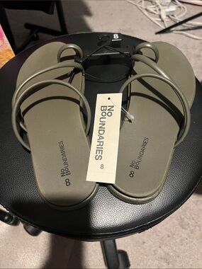 No Boundaries Olive Strappy Slide Sandals